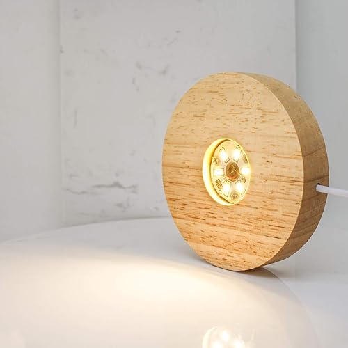 Miniatura 5 de Base LED de madera natural para pantallas de cristal  Plataforma de luz redonda de 4 pulgadas con brillo blanco cálido  Soporte decorativo