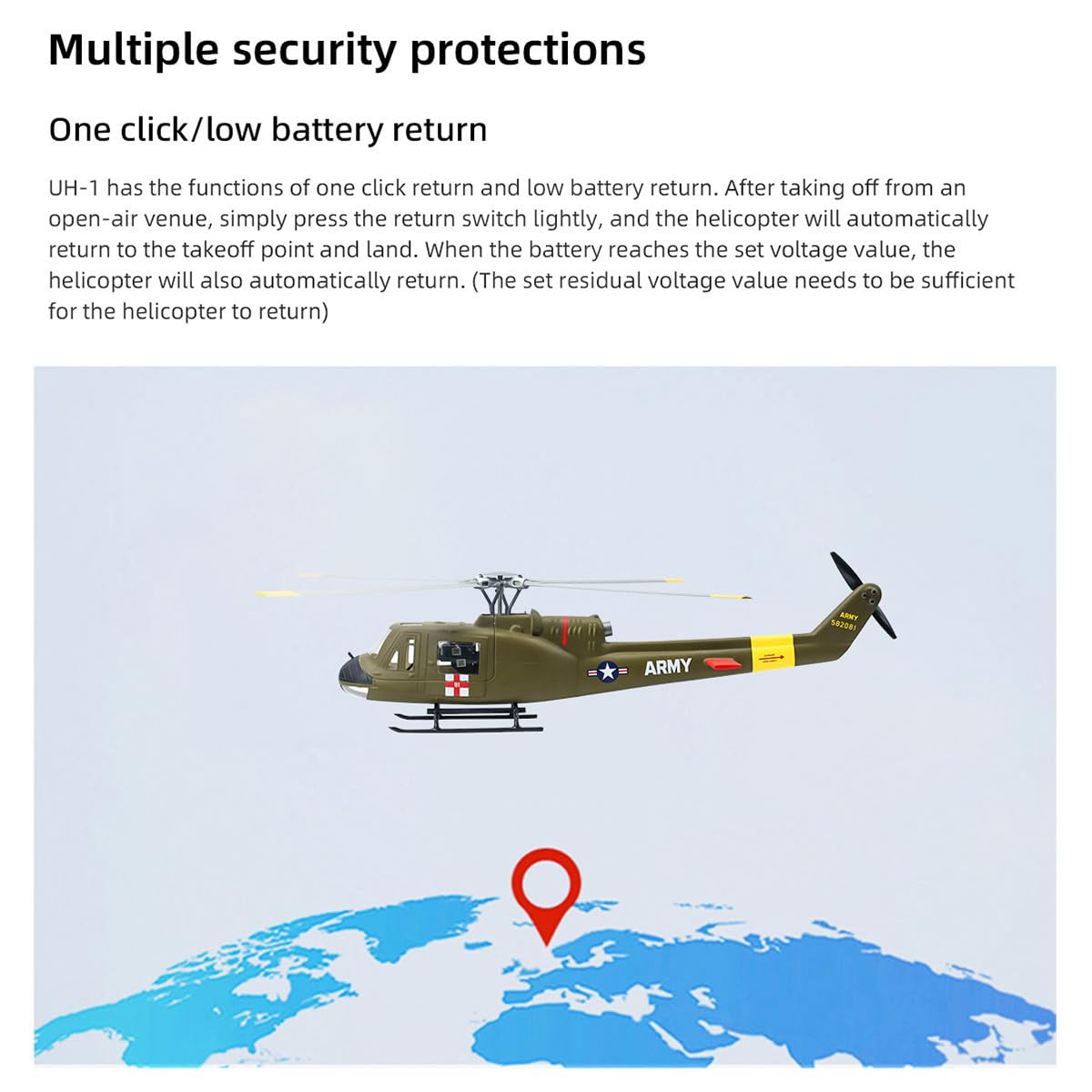 Elicottero RC per adulti, UH1-V4 Huey 470-Class 2.4G RC 6CH aereo elettrico con controllo di volo H1, quattro modalità di volo e posizionamento GPS, regalo per lui (versione RF)