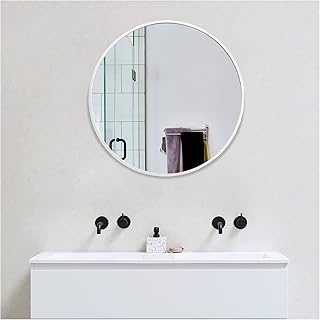 Muzilife - Specchio rotondo da 60 cm, con cornice in metallo, per bagno o soggiorno, colore: Argento