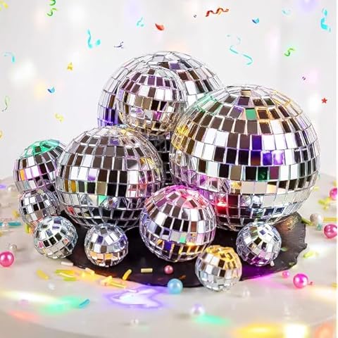Disco Balls Cake Topper, Various Sizes Disco Ball Cake Decorations, 12 Pcs Disco Balls for Cake Disco Ball Centerpiece Decor 70s Disco Themed Cake Toppers for Birthday Cover