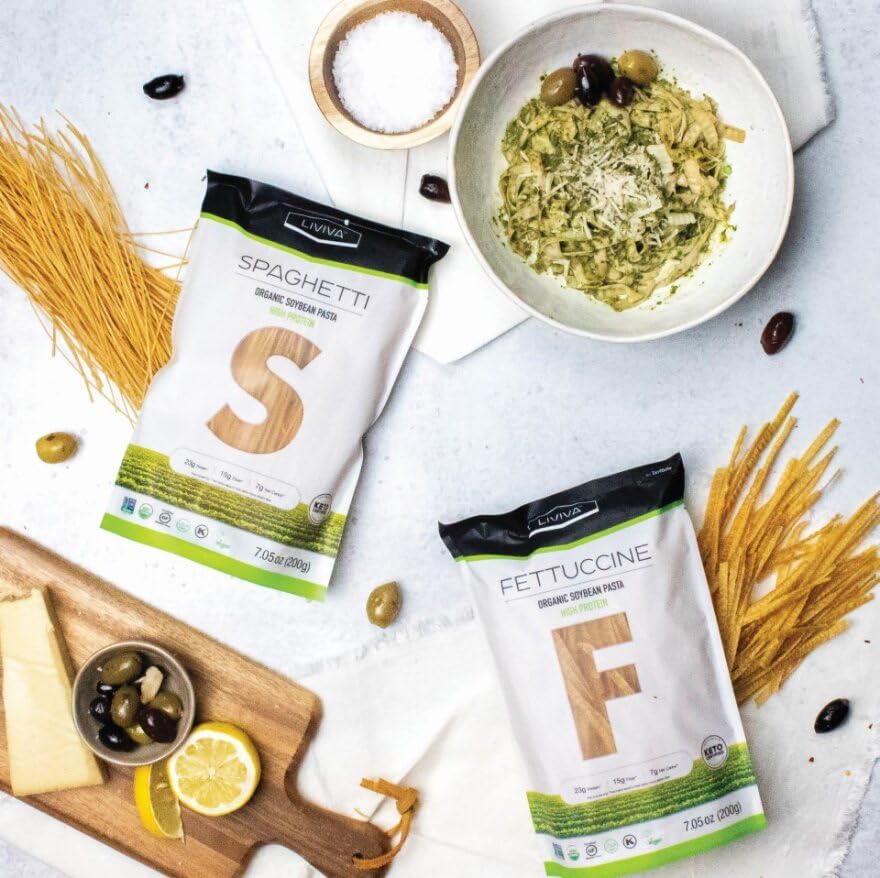 Miniatura 5 de LIVIVA Espaguetis de soja orgánicos, pasta proteica a base de plantas, alto en fibra, sin OMG (paquete de 2)