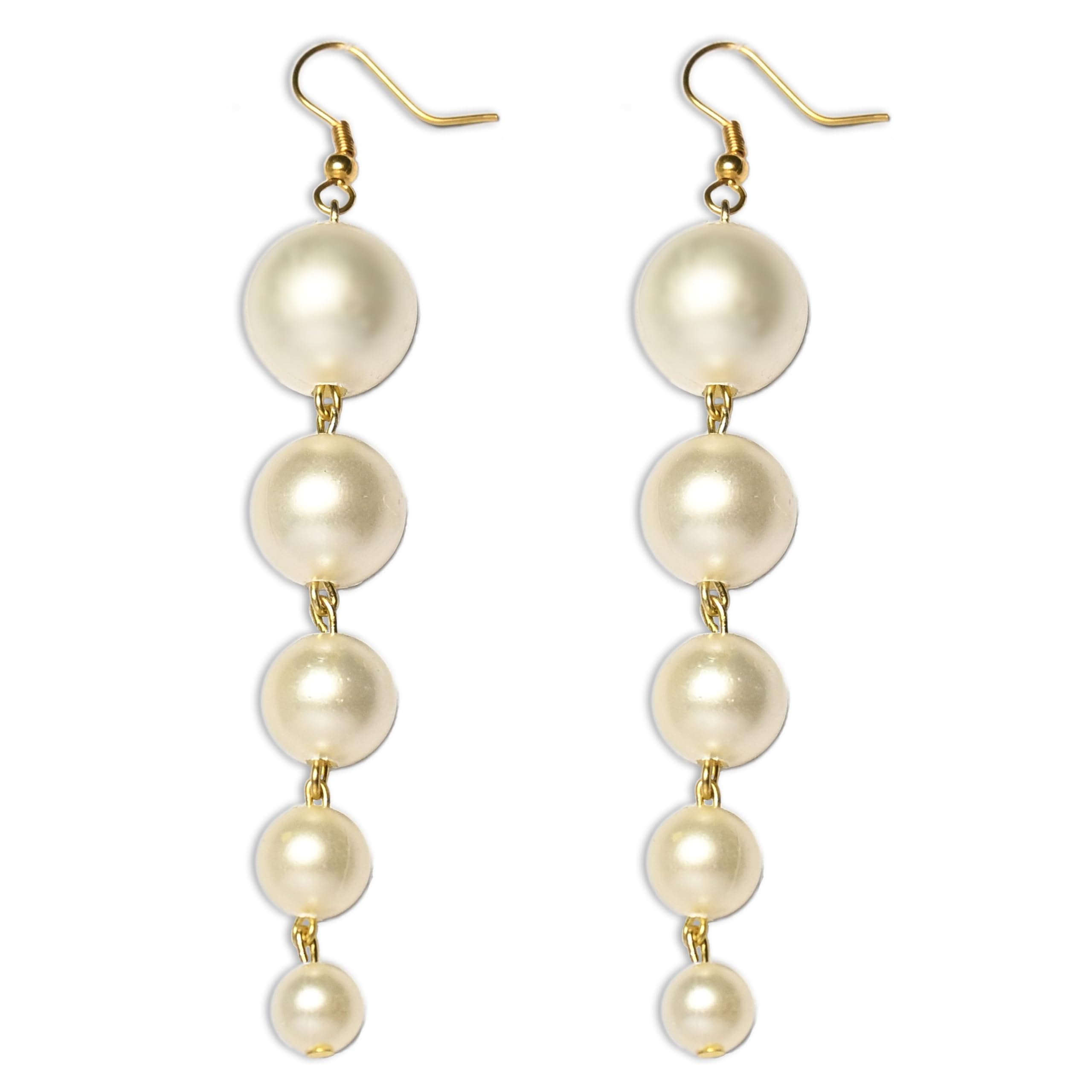 BaniyaBuddy Stylish Long White Pearls Moti Earrings for Women & Girls & for Gift, Gold Plated Long Chain Hanging Pearls Dangler Earring, Baniya Buddy (B0CXXM34PV) Amazon Price History, Amazon Price Tracker