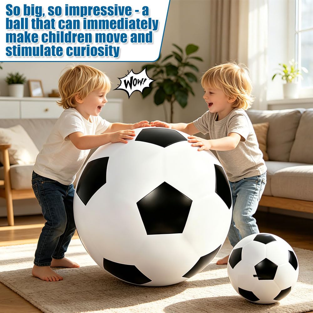 Ballon De Football XXL, 100 Cm De Diamètre, Ballon en Caoutchouc avec Pompe À Air, Ballon Gonflable Coloris Noir Et Blanc, Idéal pour Taper Dedans, Lancer Et Faire Rouler Le Ballon