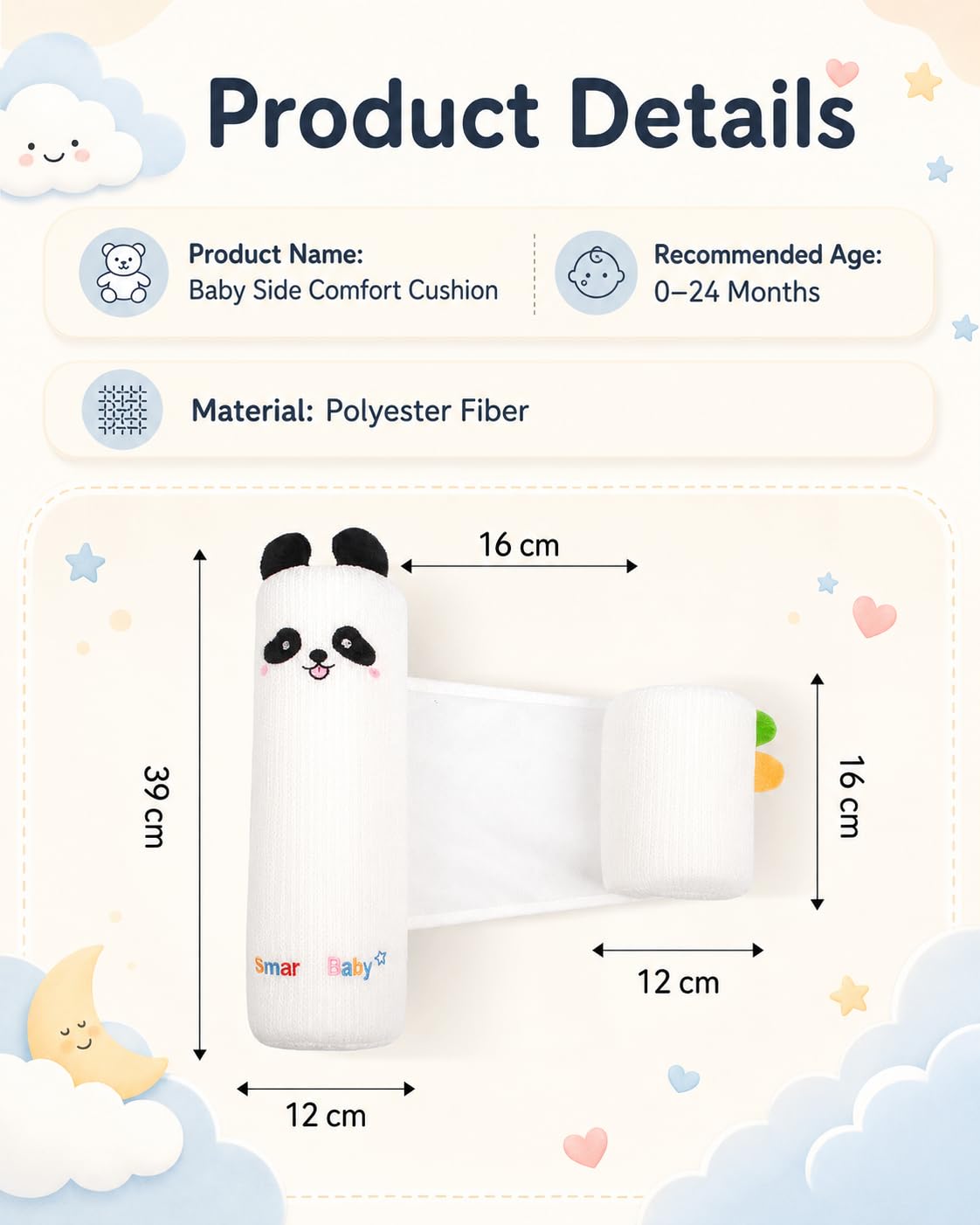 Cale Réglable pour Bébé, Oreiller Ultra-Doux Respirant de Maintien pour Lit avec Bande Ajustable, Motif Panda oTigre（Panda）