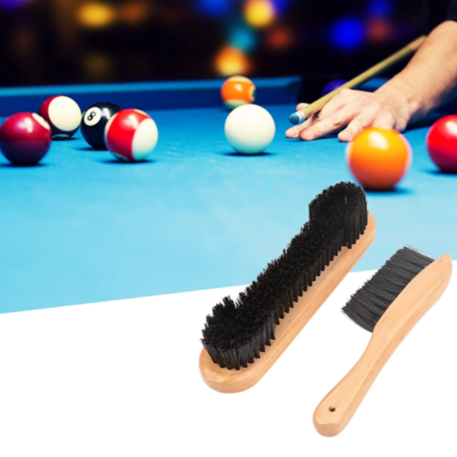 Biliardo Spazzola per tavolo da biliardo, set di spazzole per binari morbidi 9 pollici Set di spazzole manico in legno naturale per la pulizia Accessori per la pulizia del tavolo da biliardo