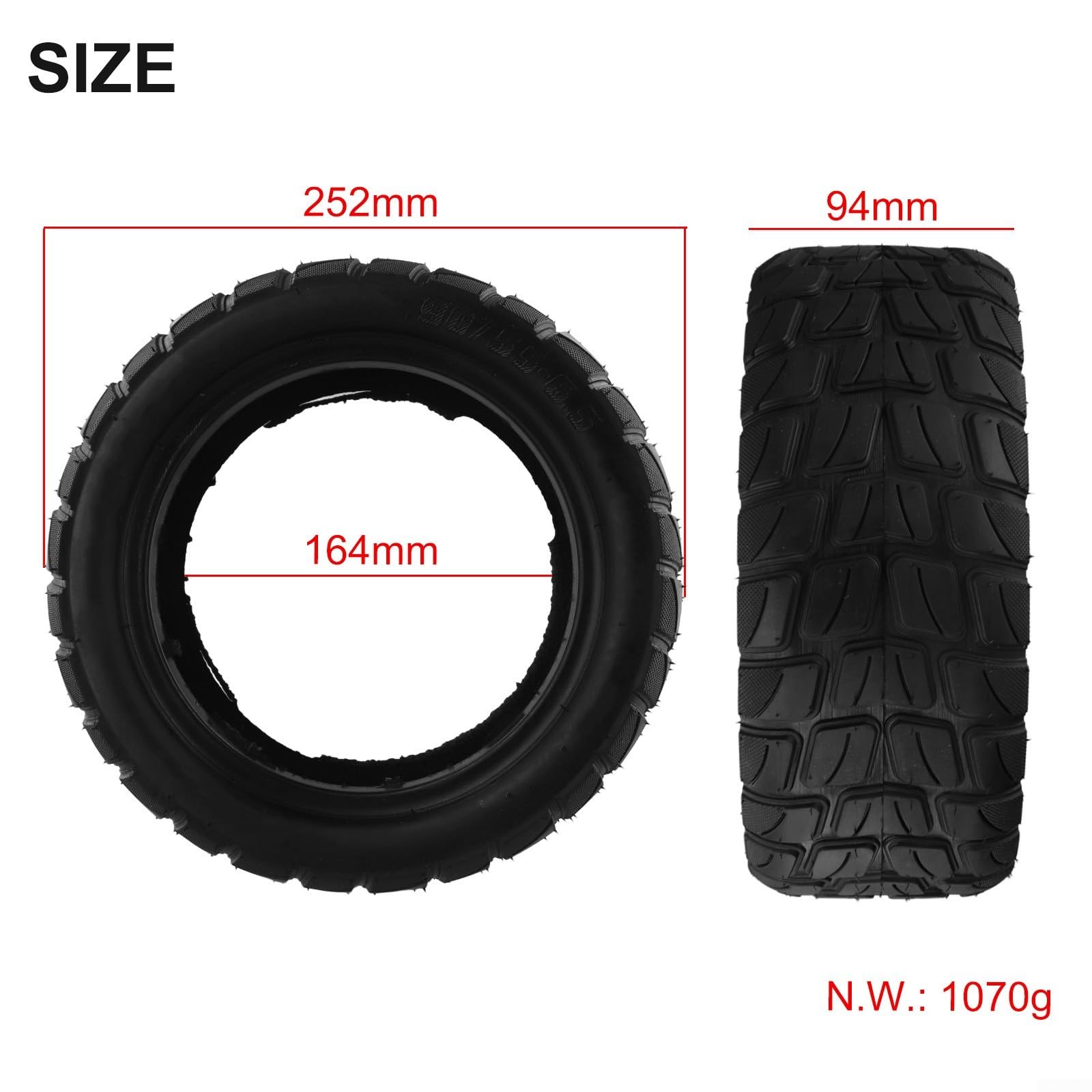 Tubeless Tire 10Inch 90/55-6.5 Off-Road Tubeless Tire Rubber Replacement Tire for Electric Scooter