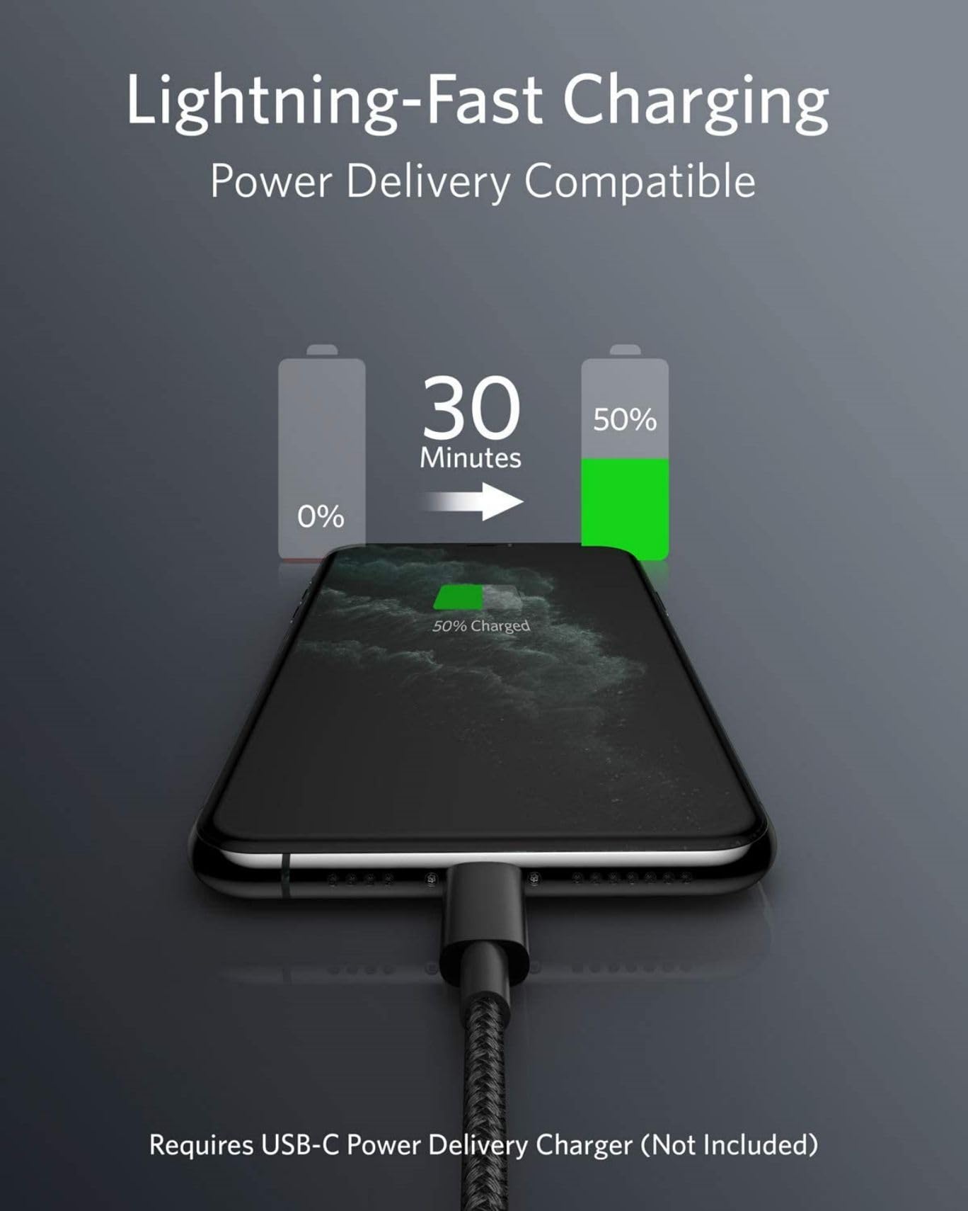 Anker Câble USB C vers Lightning, cable iphone usb c [certifié MFi] Nouveau câble de Charge Nylon pour iPhone 14 Pro/X/XS/XR/8 Plus/AirPods Pro, Prise en Charge de Power Delivery (1m)
