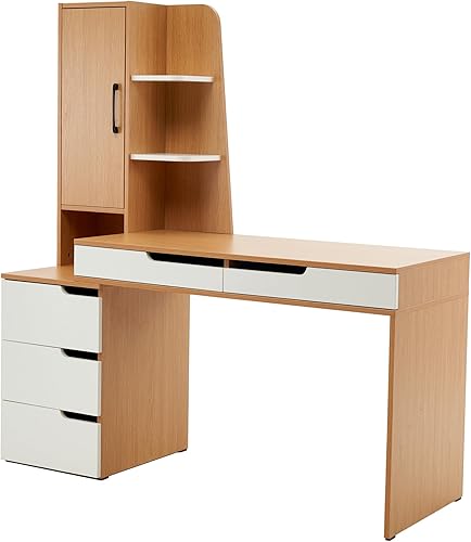 Miniatura 10 de ivinta Escritorio para computadora con cajones, estantes de almacenamiento para estudio y escritura, escritorio de oficina esquinero moderno con