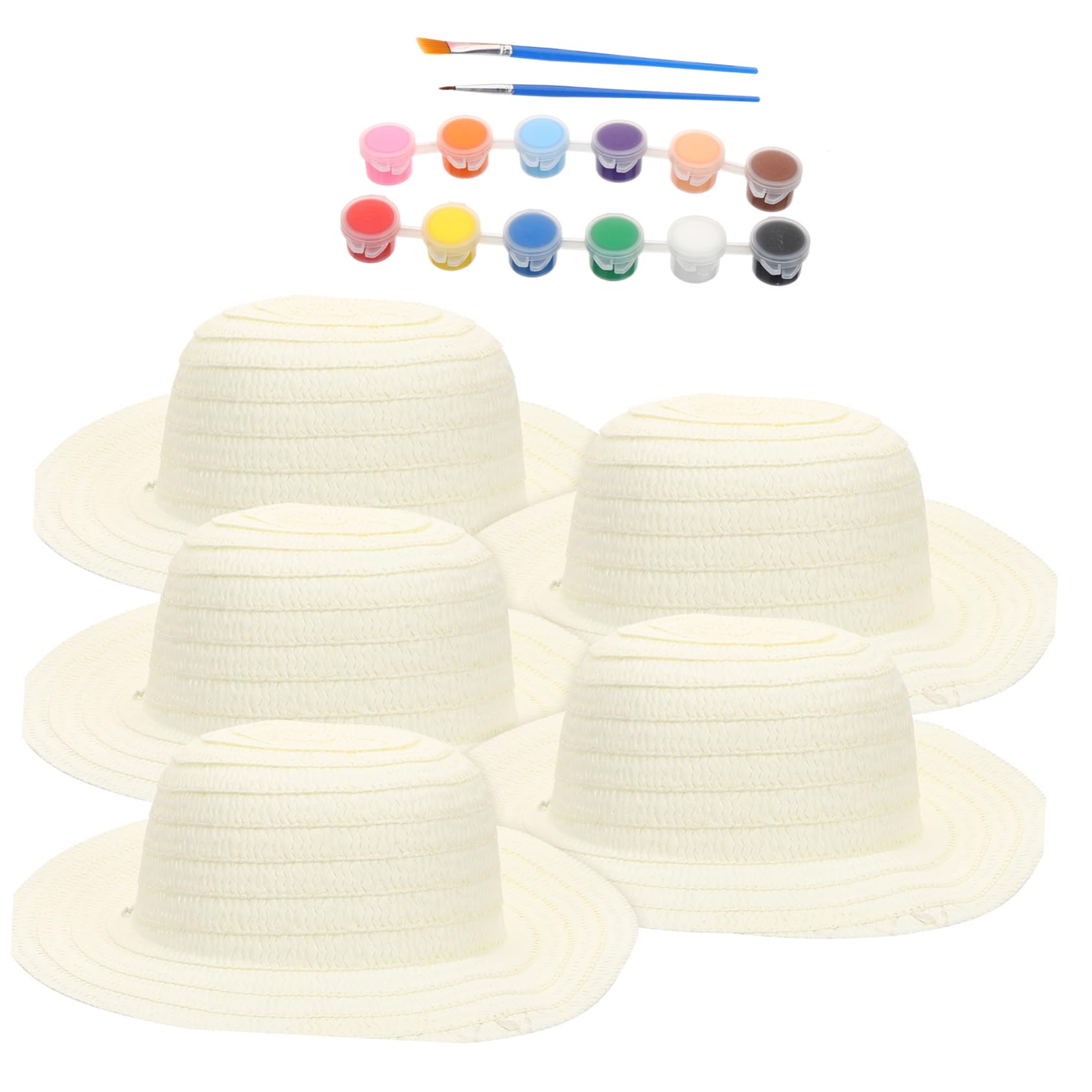 VANZACK 1 Set DIY Straw Hats Painting Craft for Kit with Blank Straw Hats Paints and Brushes Creative for Ages for School Projects and Outdoor Fun