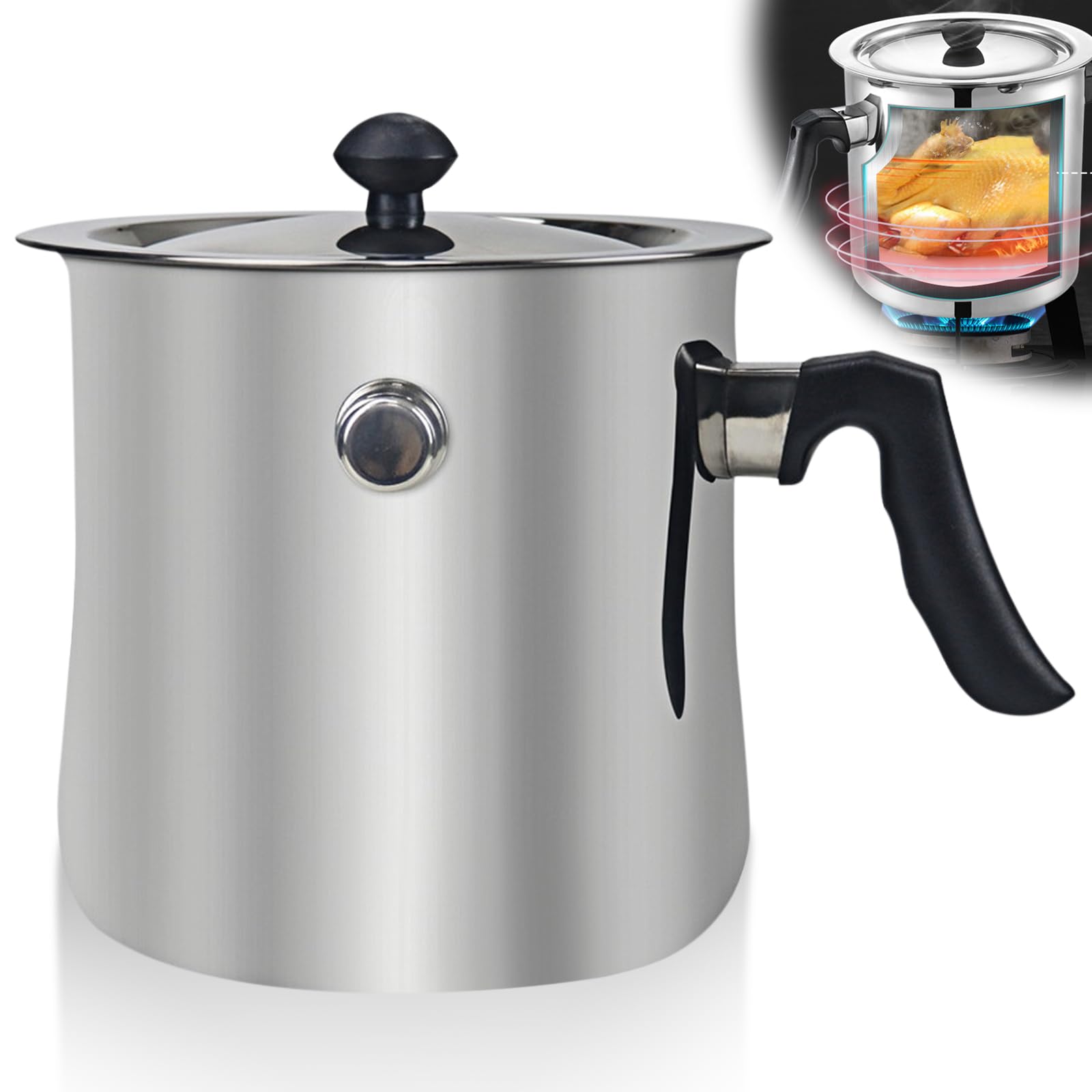 Pentola per latte con coperchio, 1,5 l, con pipa, a doppia parete, con manico in bachelite, per budini, bagnomaria, in acciaio inox, per induzione a gas