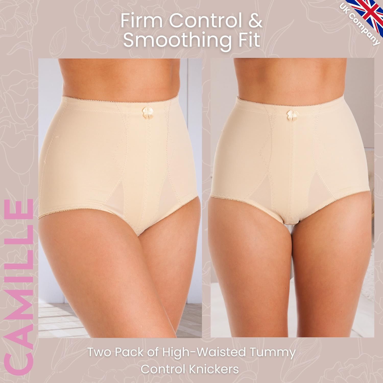 Camille Bella Magic Firm Damen Shapewear Höschen - 2er Pack | Hohe Taille Baumwolle Bauchkontrolle Hosen | Sculpting, Slimming Shaping | Bauchunterstützung Hohe Taille Slip für Frauen