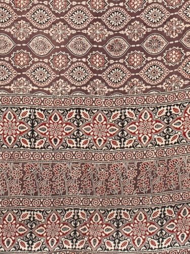 Image of Ethnics of Kutch Womenss Ajrakh Modal Silk Natural Dye Hand Block Print Saree with Blouse Piece - 5.5 Mtr Length