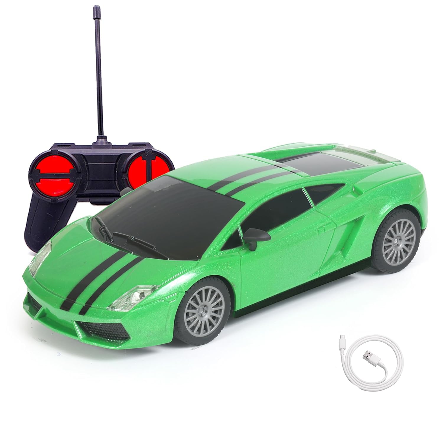 Popsugar High Speed 1:24 Scale C Type USB Rechargeable Remote Control car with Lithium Battery for Kids, Green Black