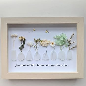 筆文字アート＊シーグラスアート ＊プリザーブドフラワー＊ギフト＊ Amazon｜ホワイトの花瓶シーグラスアート シーグラス