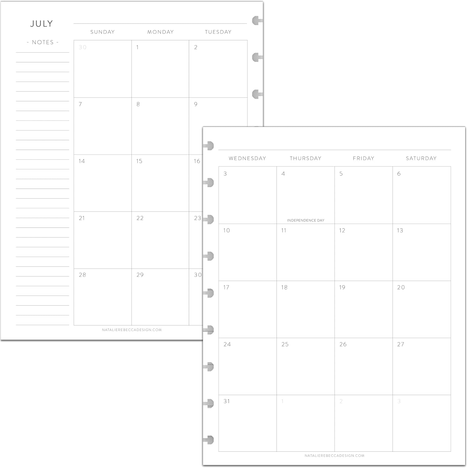 BetterNote July 2026 - June 2027 Academic Monthly Calendar Refill for Discbound Notebook, School Dates, Fits Levenger Circa, Big Happy Planner, Arc, TUL, Disc Refill (9-Disc, 7"x9.25", Classic)