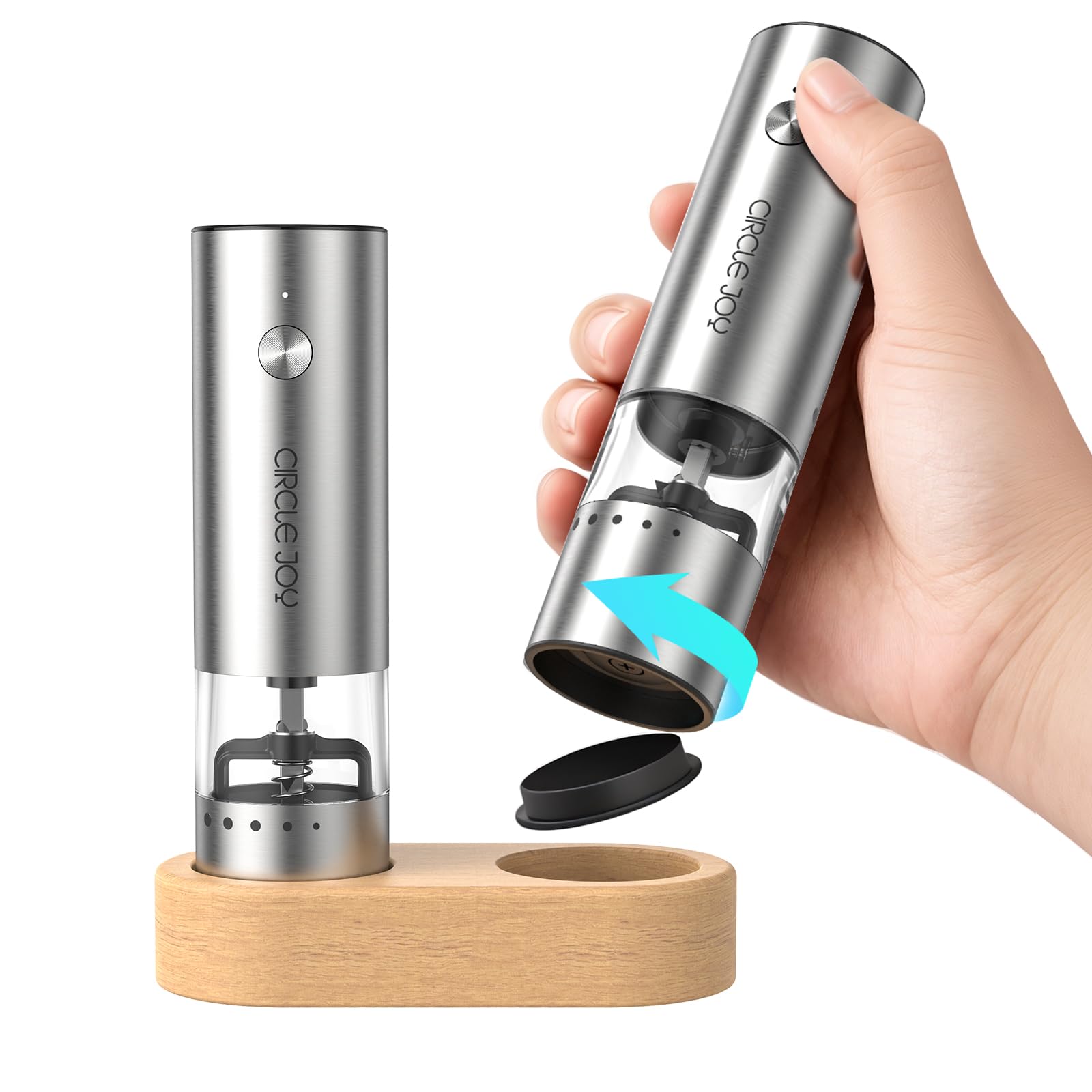 CIRCLE JOY Mini Rechargeable Salt and Pepper Grinder Set with Wooden Base — image 1