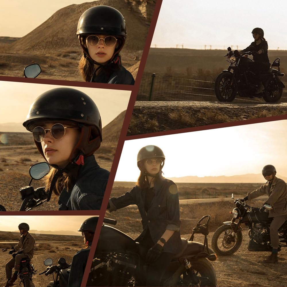Retro Motorrad Jethelm mit Visier und Sonnenblende, ECE 22.06 Halbhelm, Leichter Halbschalenhelm für Damen und Herren, für Roller Moped Chopper City Ride