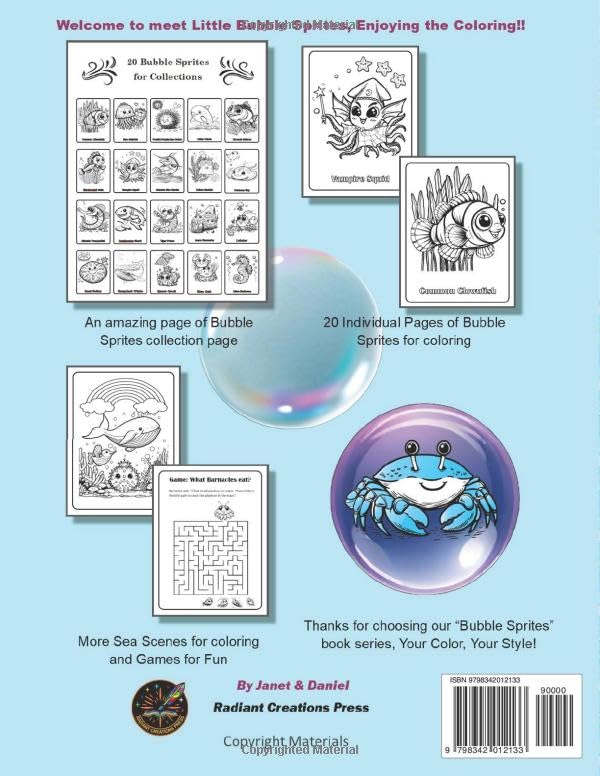 Coloring Book Activity Set for Kids (Boy and Girl) and Adult, Bubble Sprites: Sea Creatures in the Starry Night, Sea Animals Coloring, from year 6+: ... and Easy Color, Games Activities for Fun image 3