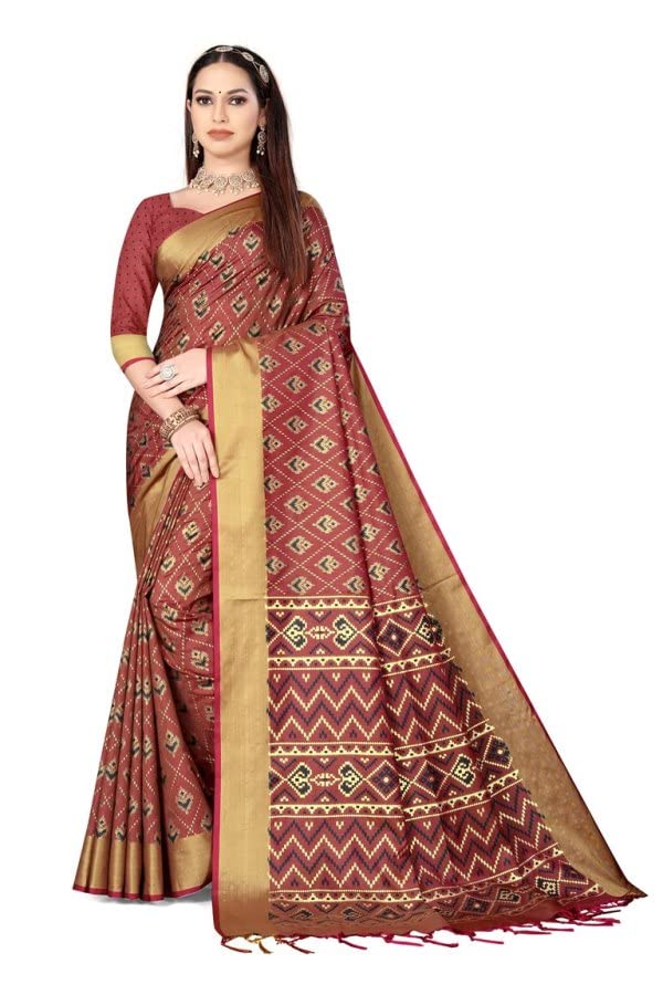 Greciilooks Womens Cotton Silk Ready Pleated Saree Saree For Women (Maroon)