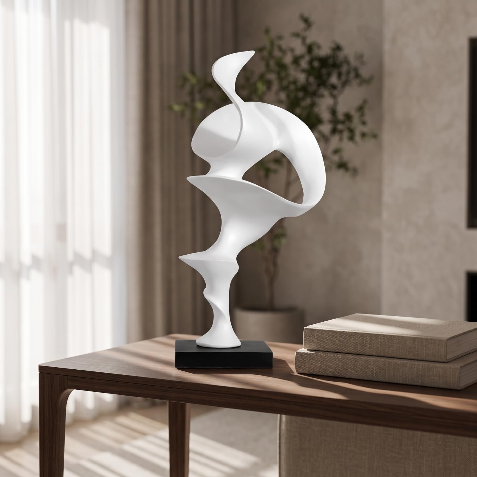 Baoblaze Scultura Foglia Decorativa Ornamento Statua Soprammobile con Base in Resina Sintetica Contemporaneo E Scultorea Adatta per Salone Ingresso Studio Consolle, Smooth Geometric
