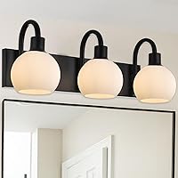 Vista 14 de Accesorios de iluminación de tocador de baño negros de 5 luces sobre espejo, iluminación moderna de pared con apliques de vidrio esmerilado