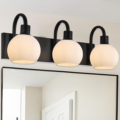 Miniatura 14 de Accesorios de iluminación de tocador de baño negros de 5 luces sobre espejo, iluminación moderna de pared con apliques de vidrio esmerilado