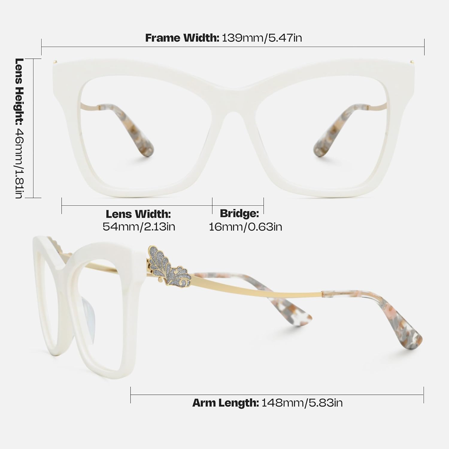 Zeelool Glasses Frame for Women, Butterfly Eyeglasses Eyewear Frame with Non-prescription Clear Lens & Metal Accents Elida - Image 7