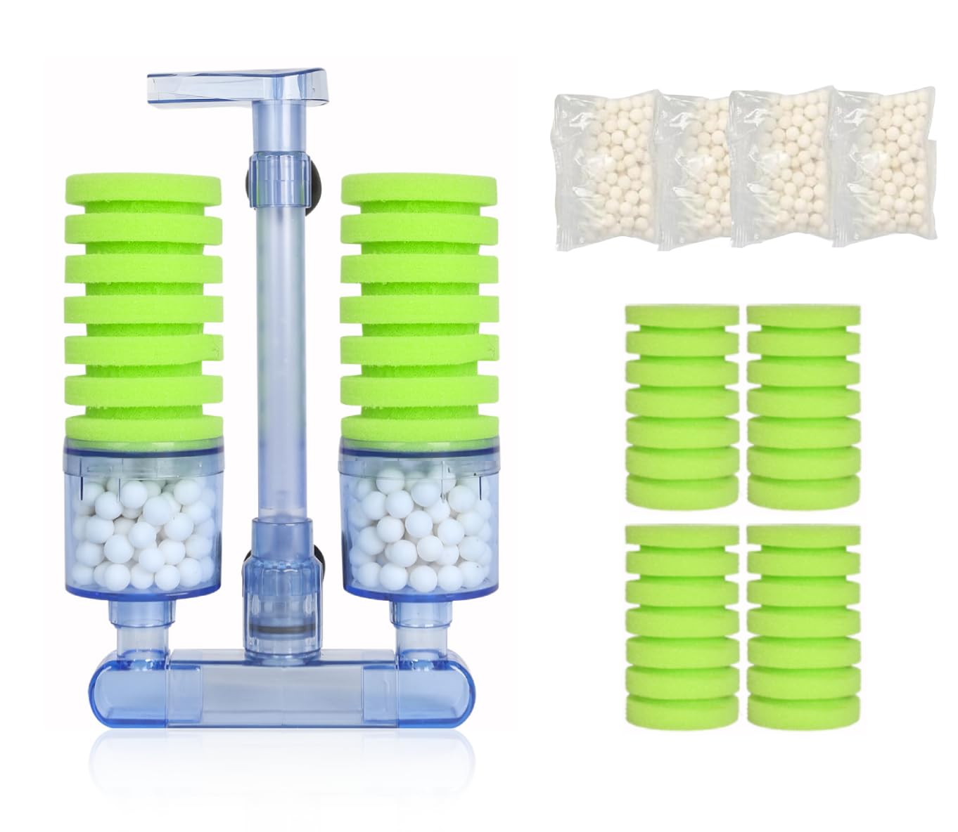 UPETTOOLS Aquarium Biochemical Sponge Filter（M）, Ultra Quite Aquarium Air Pump Double Head Bio Sponge Fish Tank Foam Filter,15-50 Gallon