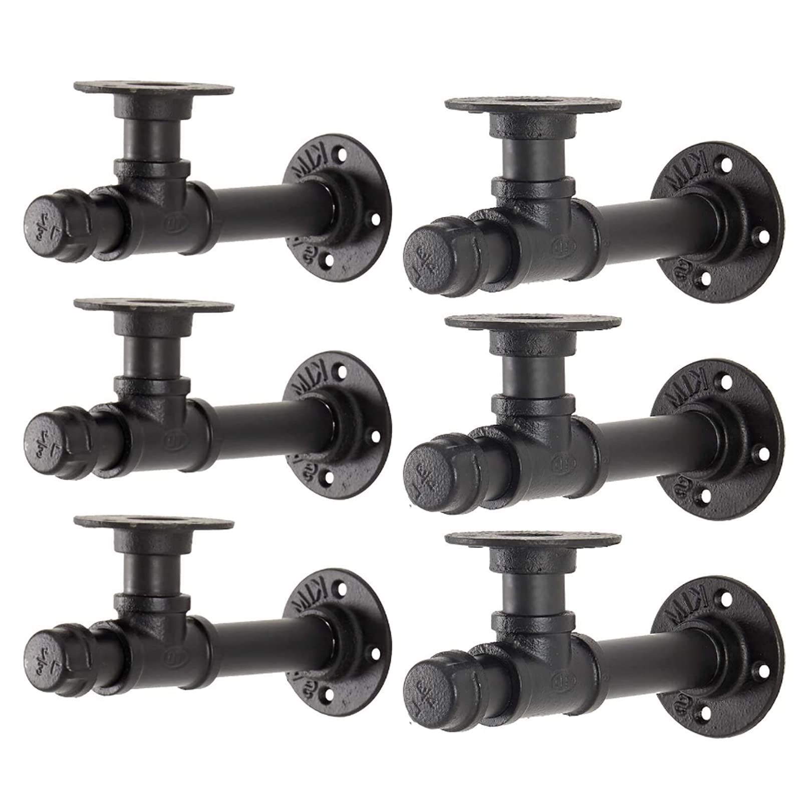 Lot De 6 Supports D'étagère En Tuyau De Fer (19 X 9 Cm) - Supports D'étagère Industriels Pour étagères Flottantes Personnalisées - Supports D'étagère Rustiques - Matériel Noir Inclus