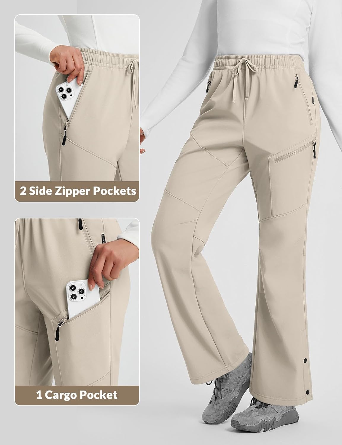 baleaf Women's Waterproof Pants Hiking Snow Fleece Lined Pockets Thermal Warm Insulated Softshell Ski - Image 6