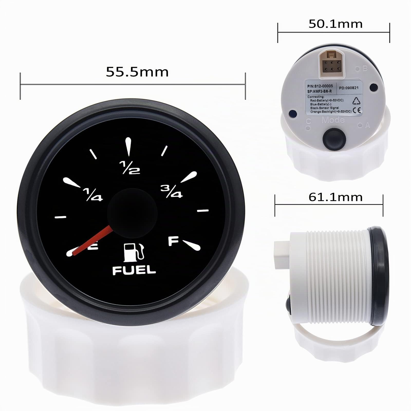 KAOLALI Jauge de Niveau de Carburant, Affichage Numérique à LED 1/2 E-F 3/4E-F 52 mm 0-190 ohm 240-33ohm