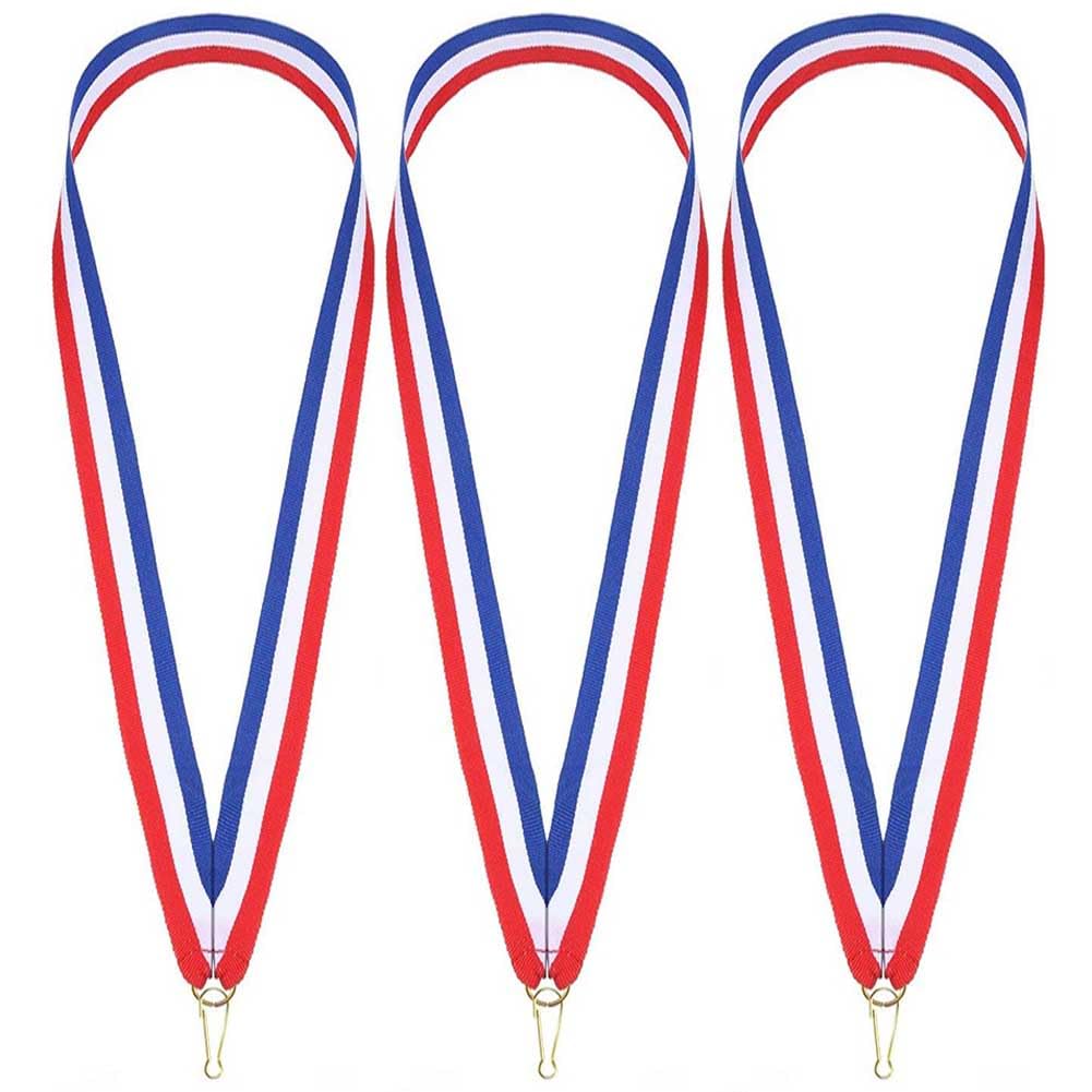 Teensery 12 Pcs Award Neck Ribbons Striped Medal Lanyards Polyester Award Holder with Snap Clips for Competitions Sports Meeting Sport Party, Red