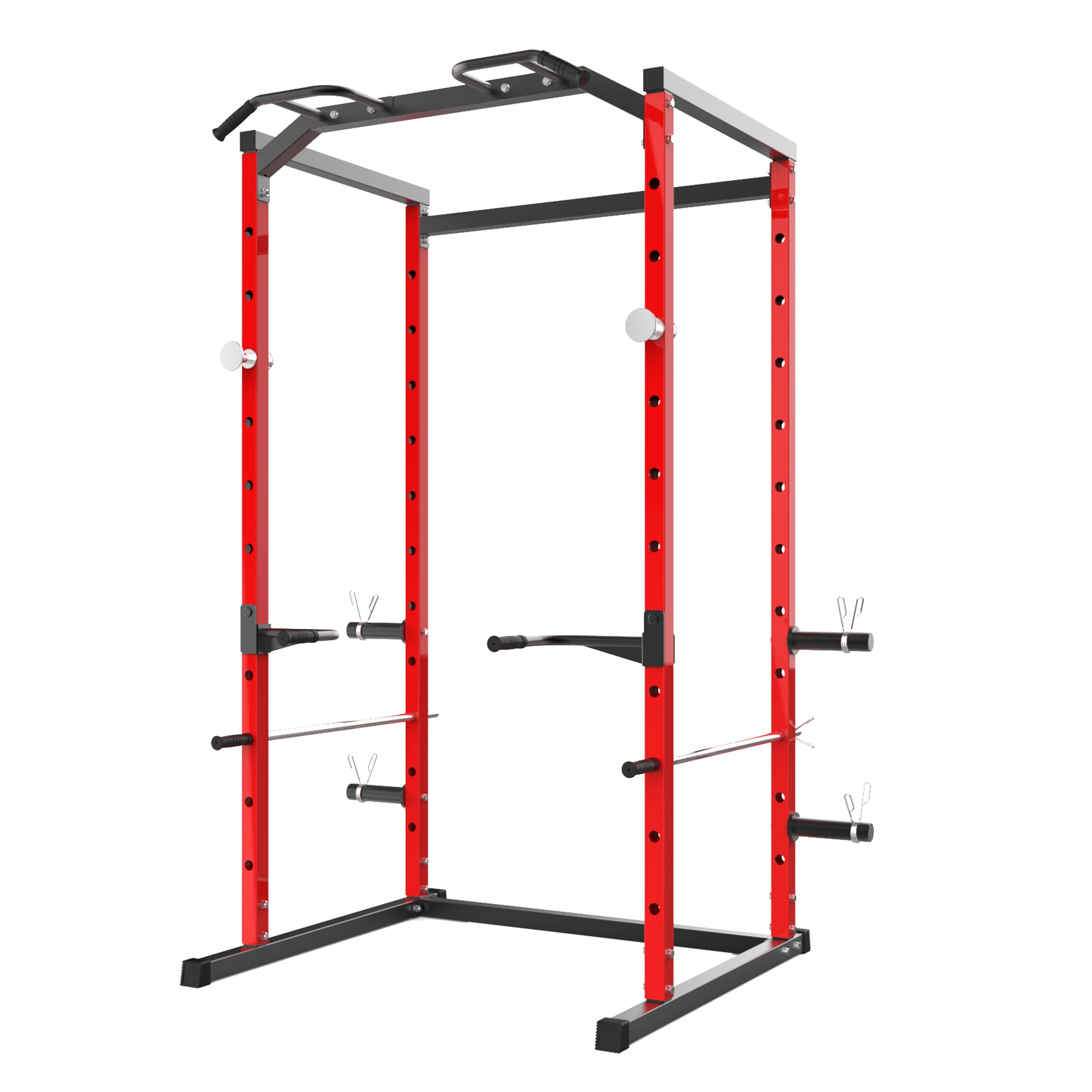 Garvee Cage de Musculation 1100 lbs pour Home Gym – Rack à Squat Multifonction avec Barre de Traction, Station dips, Barres de sécurité réglables – Idéal Force – Couleur Noir et rougeur