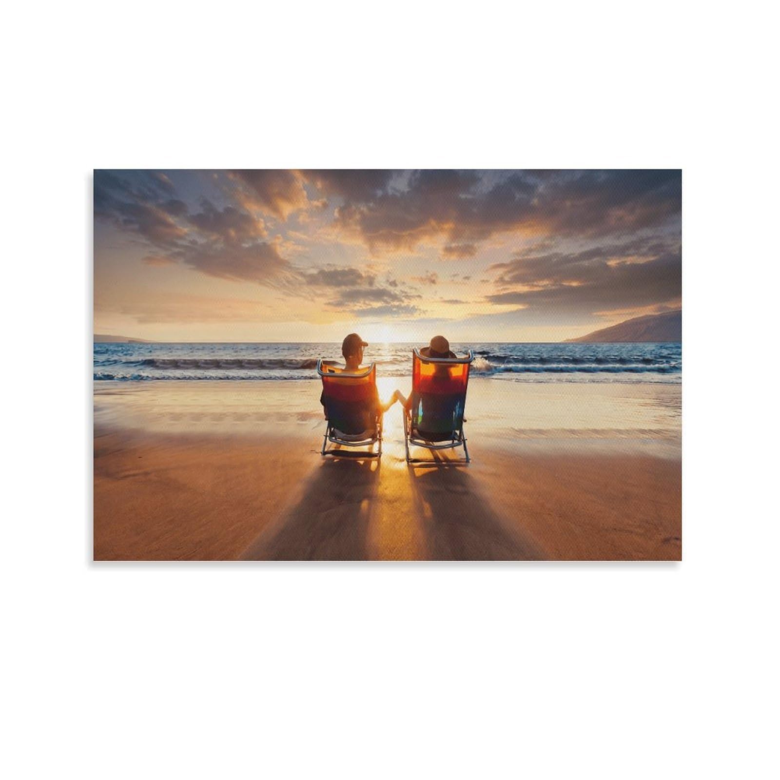 XPASHIQWC Sunset Sea Poster Artwork Beach Lounge Chairs Giclee Canvas Prints Modern Canvas Wall Art Picture Wall Hanging for Home Decorations 16x24inch(40x60cm)