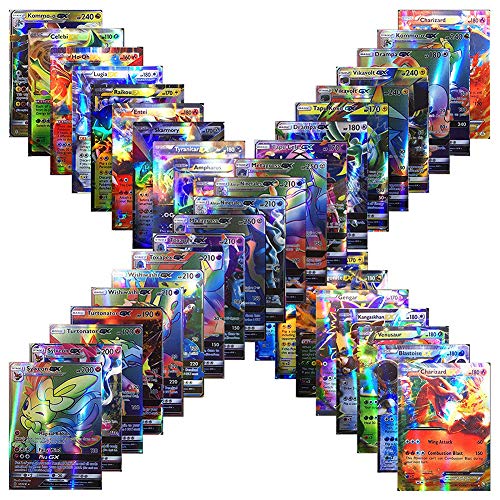 100Pcs Poke Cards TCG Style Card Holo EX Full Art 59 EX Cards 20 Mega EX Cards 20 GX Cards 1 Energy Card (80 EX Cards and 20 GX Cards)