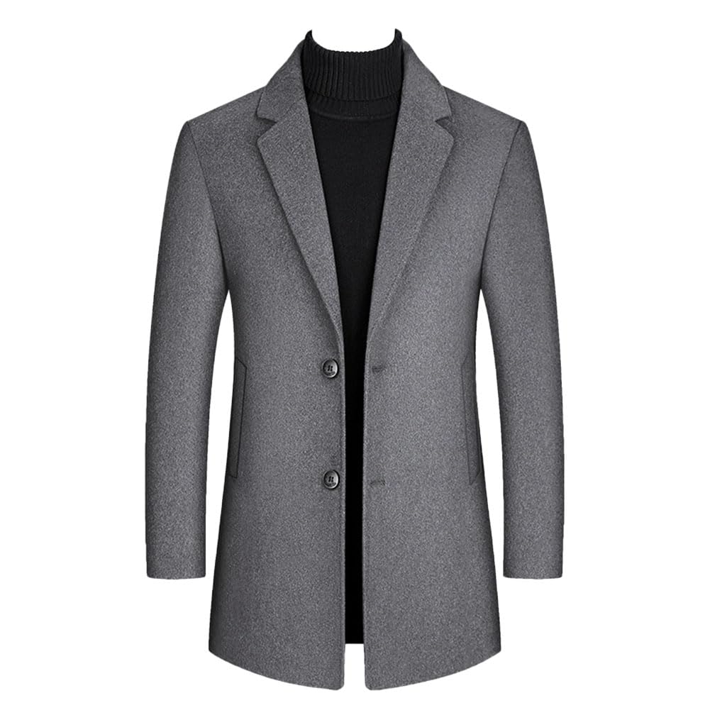 Cappotto da Uomo in Misto Lana Cappotto Media Lunghezza Invernale Antivento Revers Overcoat Caldo Coat Spessa Outerwear a Vento