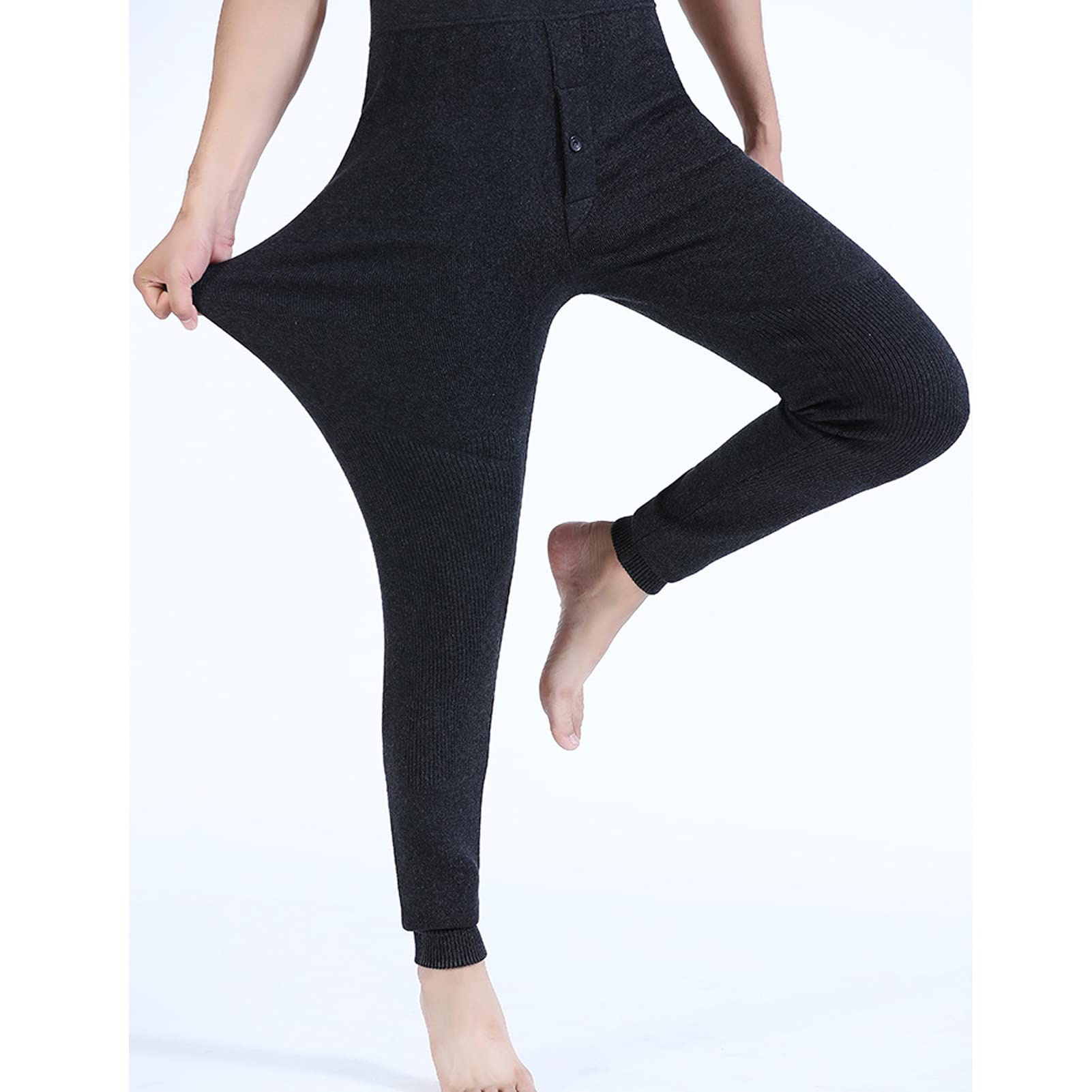 Pantaloni termici in pile da uomo biancheria intima Elasticità a vita alta pesante inverno caldo foderato lunghi Leggings pantaloni della