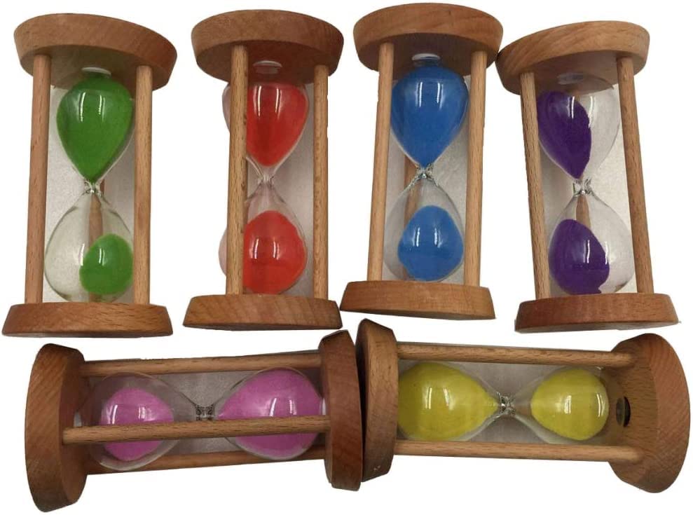 Relaxdays zandloper set, 4-delig, 4 looptijden, hout, Hx: 10x4 cm, bordspelletjes, tandenpoetsen, timer, div. kleuren