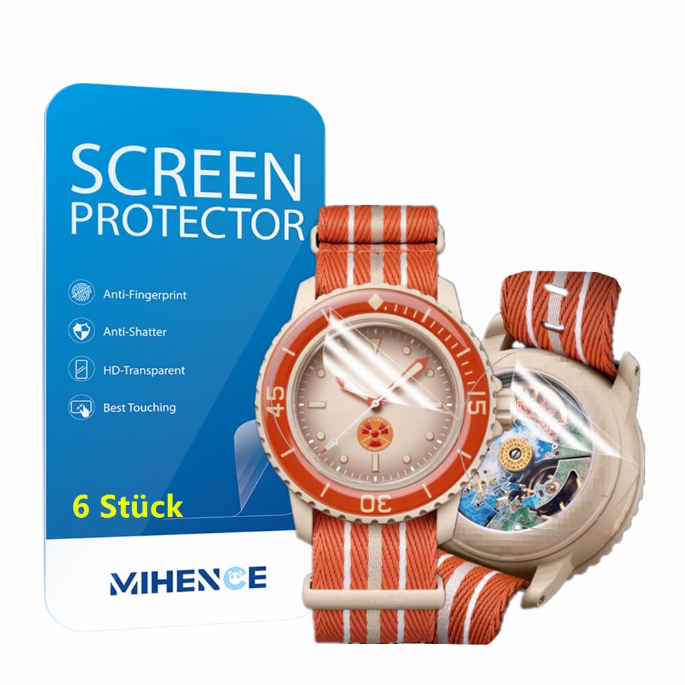 MIHENCEMIHENCE Screen Protector Compatible with Blancpain x Swatch, TPU HD Screen Protector + Back Protector Compatible with Swatch Scuba Fifty Fathoms [Pack of 6]