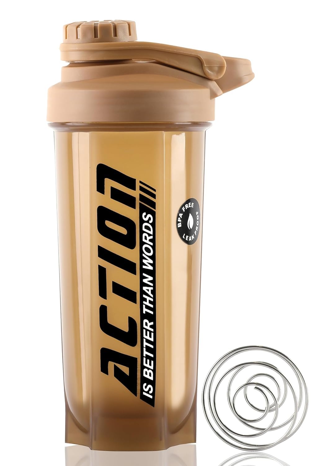 Action Gym Shaker Bottle – 700ml Protein Shaker with Mixer Ball, Leak-Proof Sipper Bottle for Gym, Fitness & Sports, BPA-Free, Multicolor (Brown)-image-36