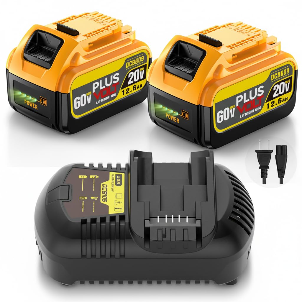Photo 1 of 12.6Ah 20V/60V FLEX MAX Compatible with Dewalt Lithium Ion Battery and Charge Combo, with High Capacity Batteries 60 Volt Baterías DCB606 DCB609 DCB612 DCB615(2 Pack MAX 12.6Amp 60Volt Combo)