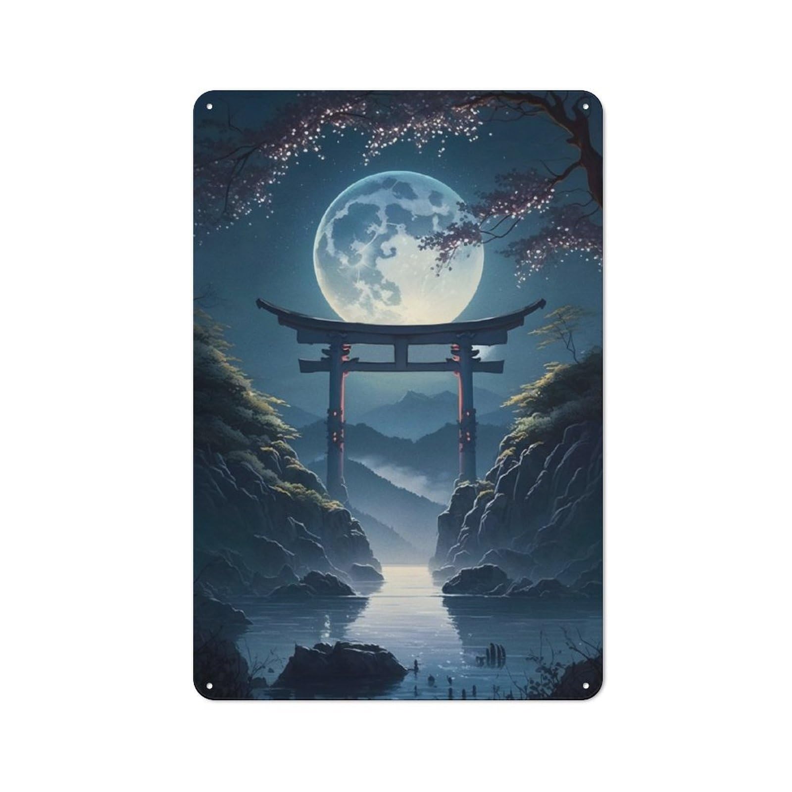 Junmoney Moonlight In Torii Gate Retro Metal Wall Sign 30X20cm With For Garage Wall, A Decorative Metal Sign For Garages And Workshops