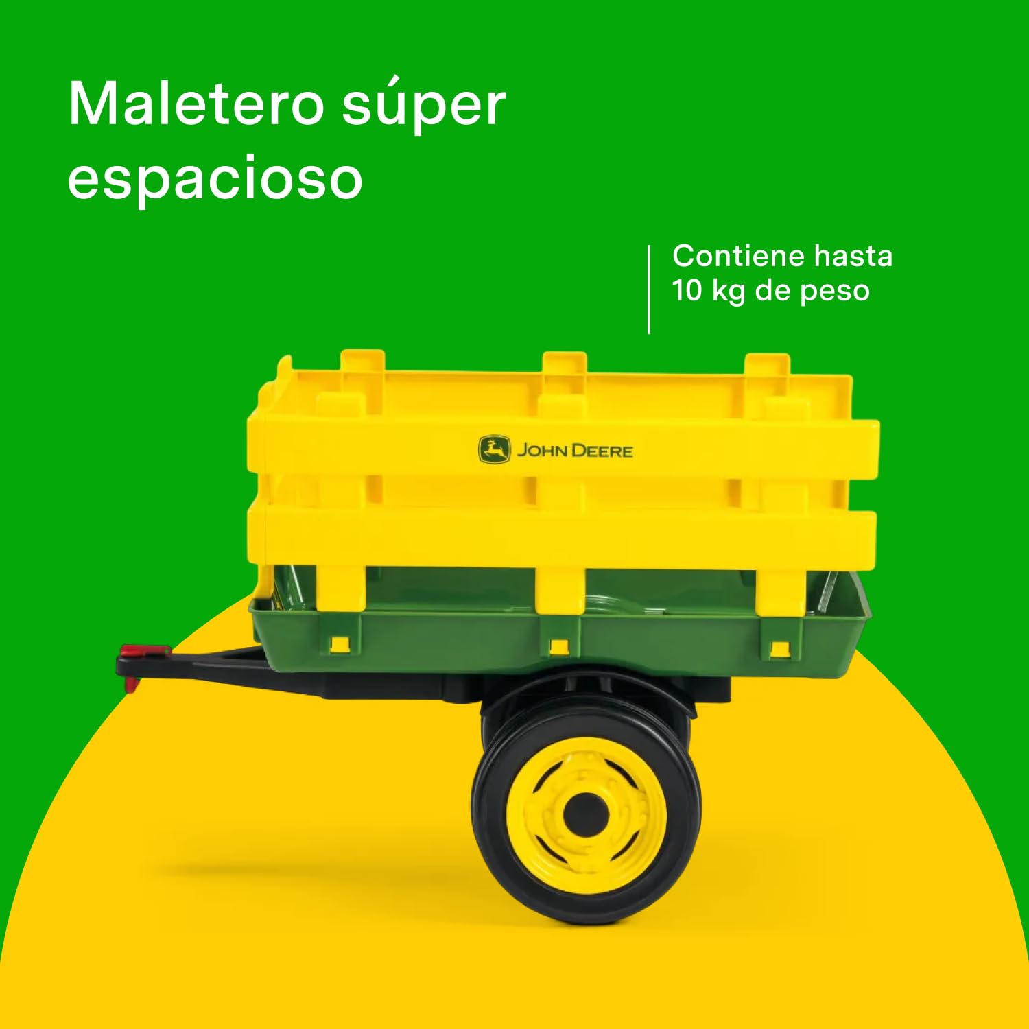 Peg John Deere Stake-Side Trailer, Remolque de Dos Ruedas para Tractor Eléctrico Ground Loader, Capacidad de Carga 10 kg, para Niños a Partir de 2 Años