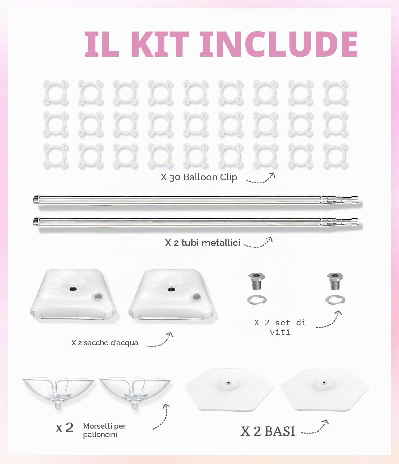 YALLOVE Kit di supporto per colonna in metallo, 2 set da 2 m di altezza regolabile con design telescopico riutilizzabile, non usa e getta per compleanni, matrimoni, baby shower