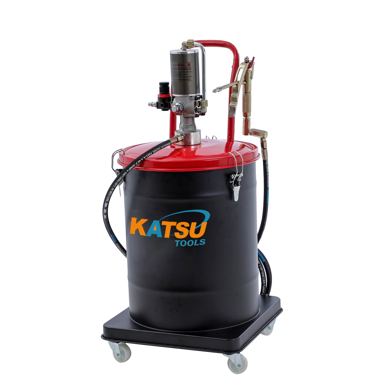 KATSU Tools Bomba de Grasa Neumática 40L Bomba de Engrase con Aire a Presión Dispensador de Pistola de Grasa de Aire Portátil con 12ft Manguera, 450 Bar, para Maquinaria de Automóviles y Camiones