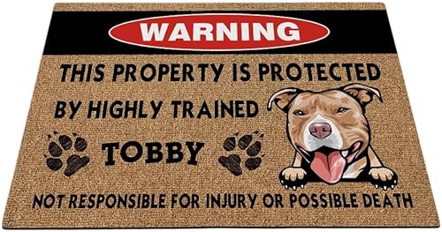 Tapetes para puerta de perro con nombre personalizado de Agility Pit Bull de 23.6 x 15.7 pulgadas, divertidas huellas de perro para puerta