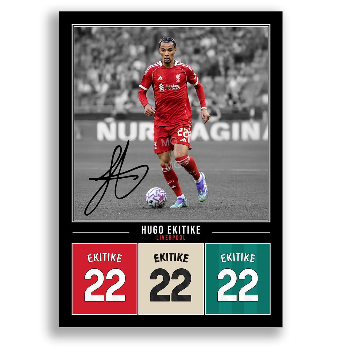 Hugo Ekitike Liverpool Signed Photo Poster Print Picture Display Framed Autograph Memorabilia for Football Fans Gift France (A3 Poster Only Black)