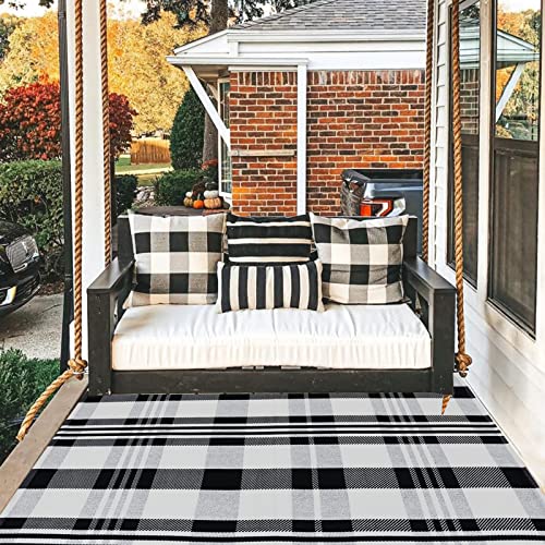 Tapete Buffalo Plaid 4' x 6' negro y blanco tejido en algodón miniatura 2