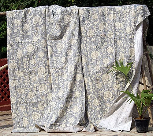 Colcha Kantha india de verano reversible hecha a mano para cama y sofá 2