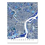 Philadelphia Map Wall Art Print 8x10, Philadelphia Posters and Prints 24x36, Handmade Blue Geometric
